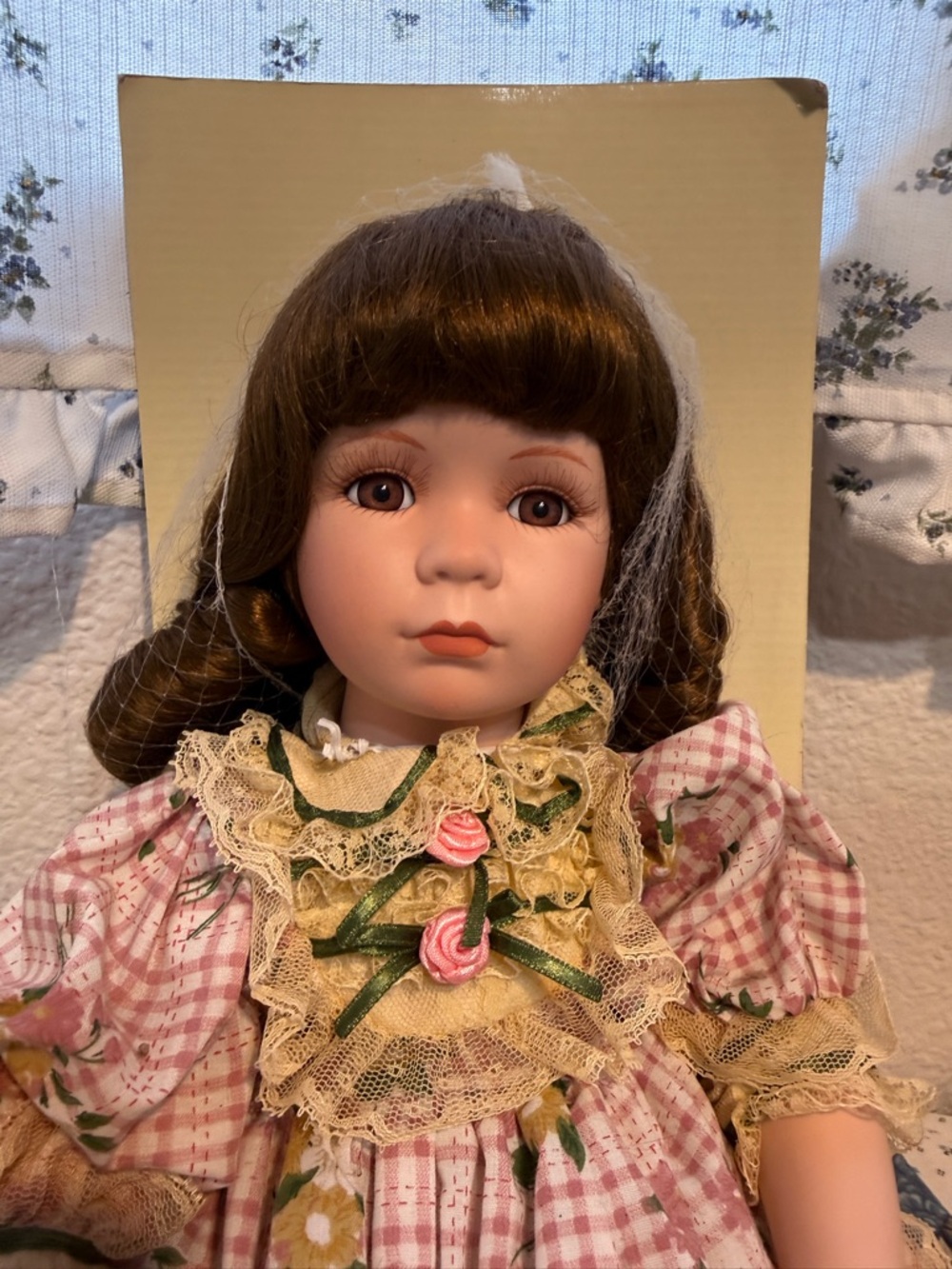 Porcelain Girl Doll in Pink Floral Dress